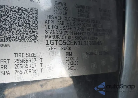 2020 GMC Canyon 2Wd Short Box Sle из США, поврежденный, VIN 1GTG5CEN1L1116845